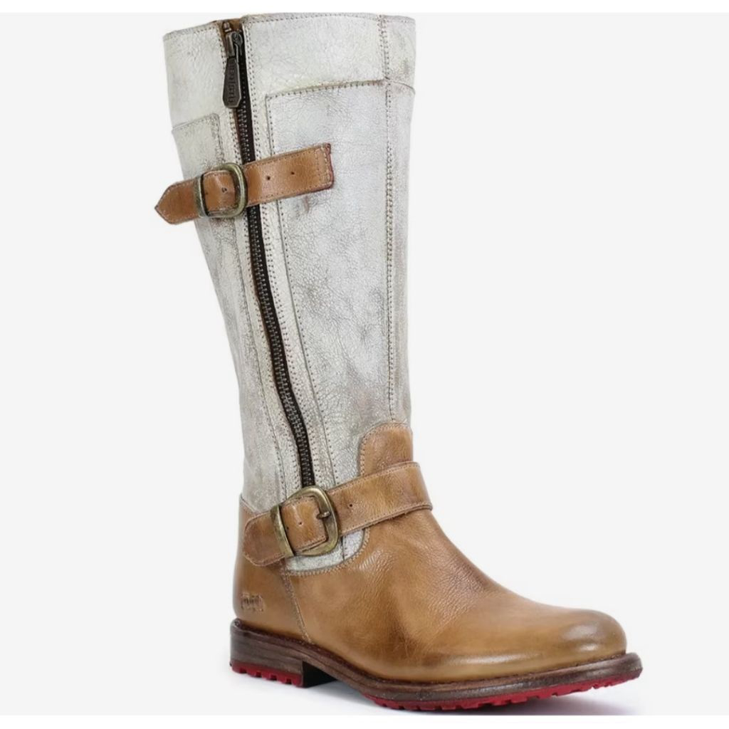 Bed Stu Nib Gogo Distressed Leather Mid-Calf Boots 8.5 Brown White
